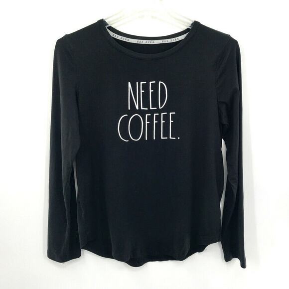 Rae Dunn Need Coffee Long Sleeve T-Shirt Black M - Picture 1 of 6